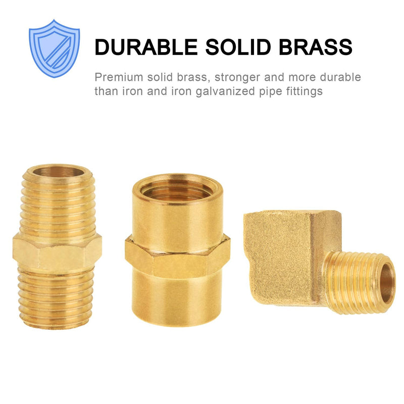 [Australia - AusPower] - SUNGATOR 1/4" Brass Fittings, Air Hose Fittings, 90 Degree Barstock Street Elbow, Hex Nipple Coupling Pipe Fitting Set, 1/4" x 1/4" Female Pipe,1/4" x 1/4" Male Pipe, 1/4" Male x 1/4" Female (6-Pack) 