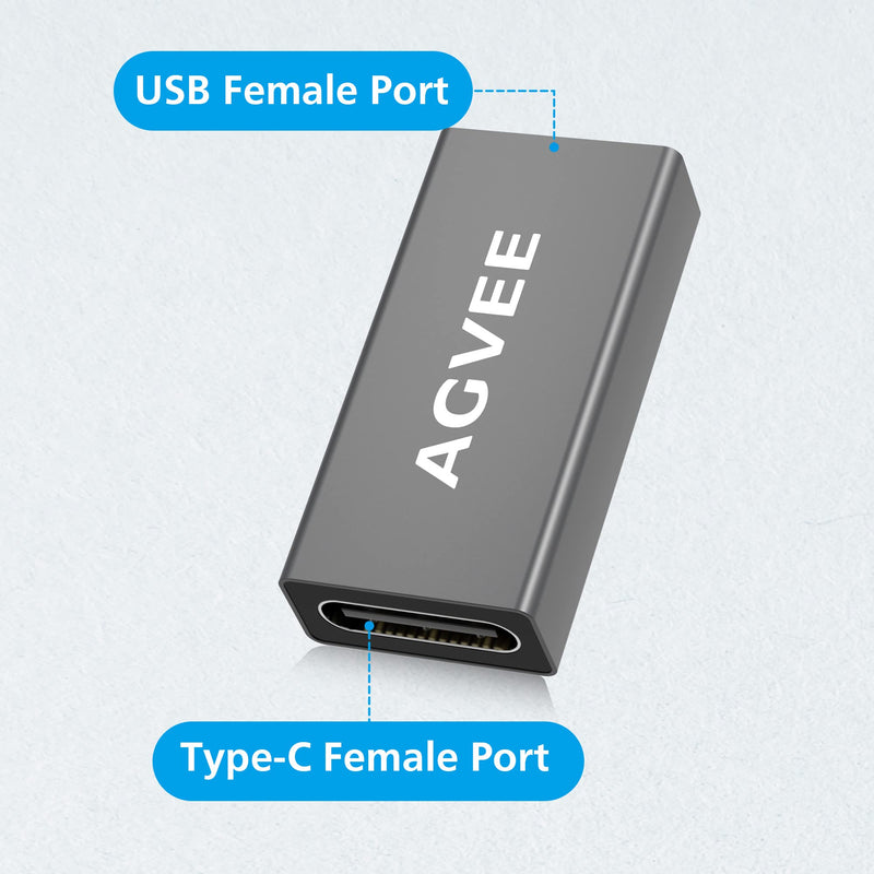 [Australia - AusPower] - AGVEE [4 Pack] USB-A 3.0 Female to USB-C Female Adapter, USB Type-C 3.1 Gen-1 Converter Coupler Extension Extender for MacBook Pro/Air, iPad Pro 2020 2018 Air 4, Samsung S20 S10 Note 20 10, Gray 
