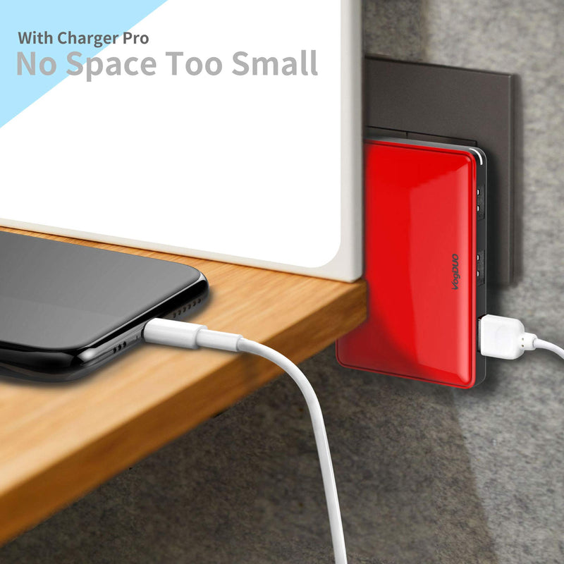 [Australia - AusPower] - VogDUO Charger Pro, Ultra-Slim, 3 Port USB Wall Charger, 30W, Foldable Plug, Compact Adapter, Compatible with iPhone, Apple Watch, AirPods, Samsung, Google Pixels, Kindle, Digital Camera, Red 
