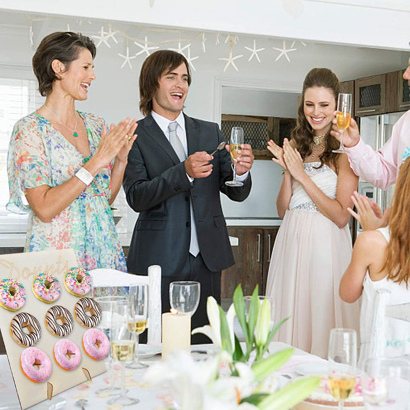 [Australia - AusPower] - 2 Pack Donut Wall Display Stand for Party, Wedding, Event, Brunch, and Birthday Use, Decorative Doughnut and Bagel Holder, Pop-Up Tabletop Placement, Laser Engraved Bamboo 