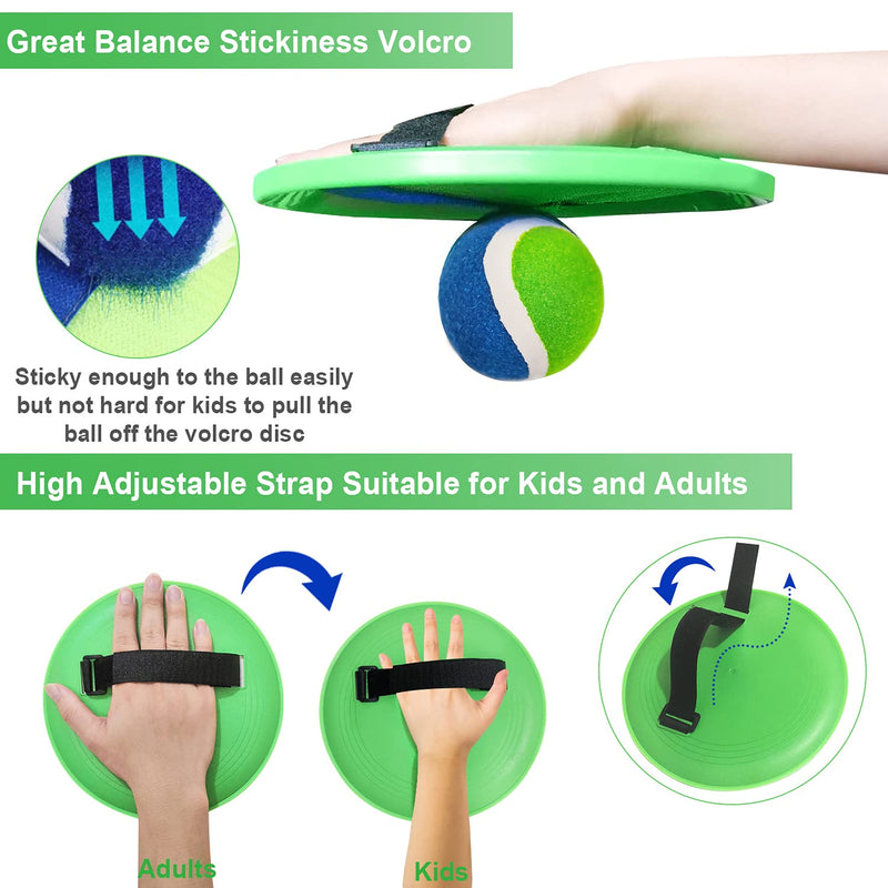 [Australia - AusPower] - Jalunth Ball Catch Set Games Toss Paddle - Beach Toys Back Yard Outdoor Lawn Backyard Throw Sticky Set Age 3 4 5 6 7 8 9 10 11 12 Years Old Boys Girls Kids Adults Family Outside Easter Gifts Green 