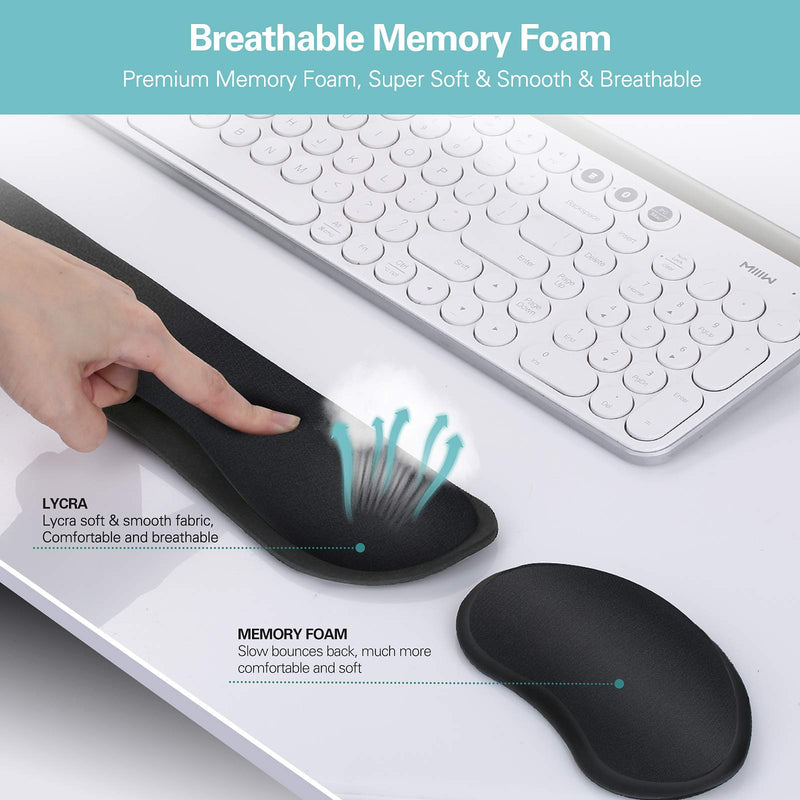 [Australia - AusPower] - Keyboard Wrist Rest Pad & Mouse Wrist Rest Set, Aupek 2-in-1 Ergonomic Memory Foam Light Wrist Support Cushion for Keyboard & Mouse Easy Typing and Pain Relief for computer, Laptop, Office, Home-Black Black 