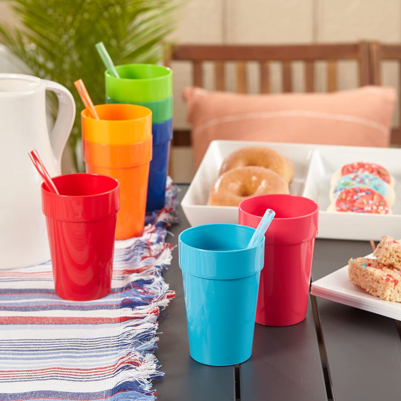 [Australia - AusPower] - US Acrylic Spectrum Unbreakable Plastic 10 ounce Stackable Juice Tumblers in 8 Assorted Colors | Set of 16 Kids Drinking Cups | Reusable, BPA-free, Made in the USA, Top-rack Dishwasher Safe 