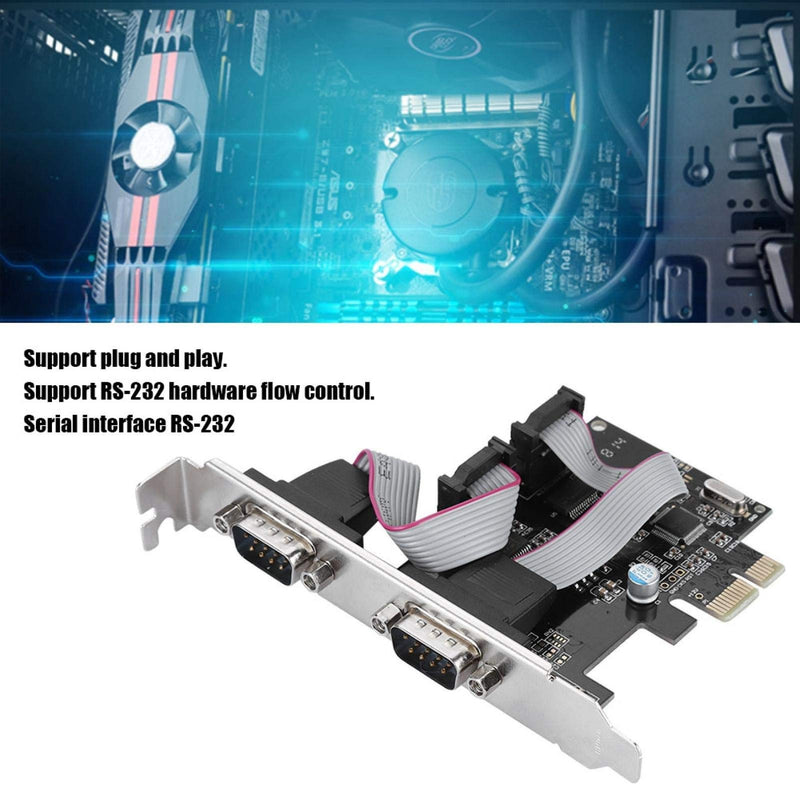 [Australia - AusPower] - PCI-E to RS232 2-Port Serial Port Converter Adapter, Dual Serial RS-232 PCIe Card Low Bracket with 16C550 UART, RS232 PCIe X1 Card for Desktop 