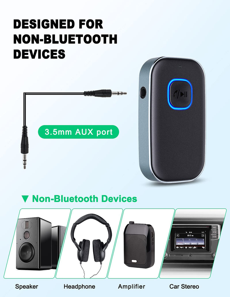 [Australia - AusPower] - [Upgraded] COMSOON Bluetooth AUX Adapter for Car, Noise Cancelling Bluetooth 5.0 Music Receiver for Home Stereo/Wired Headphones/Hands-Free Calls, 16H Battery Life, Dual Connect-Black+Gray 