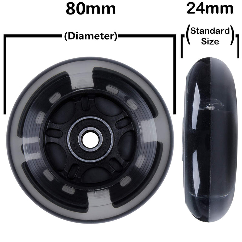 [Australia - AusPower] - AOWISH 2-Pack Light Up Scooter Rear Wheels 80mm LED Flash Flashing Inline Skates Replacement Wheel with Bearings ABEC 9 for Adjustable 3-Wheel Kick Scooters Black 
