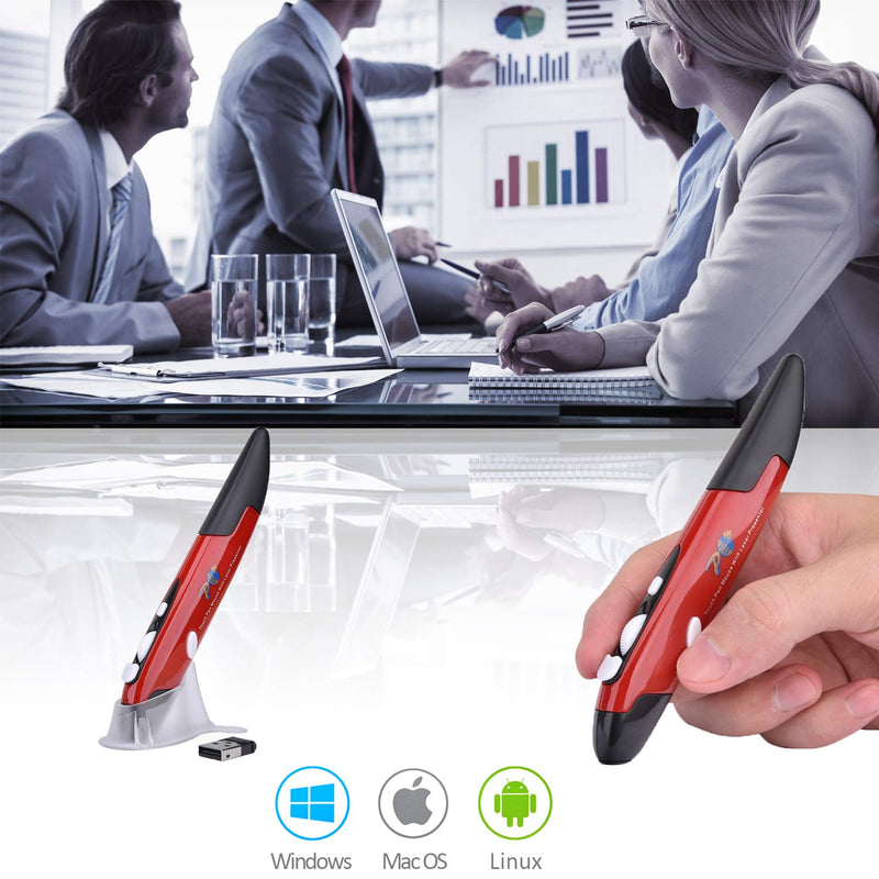 [Australia - AusPower] - Wireless Optical Pocket Pen Mouse,Promi 2.4 Ghz USB 3.0 Wireless Optical 2-in-1 Digital Pen Mouse & Adjustable 800/1200/1600 DPI,Ergonomic Mouse for MacBook Notebook Desktop (Red) 