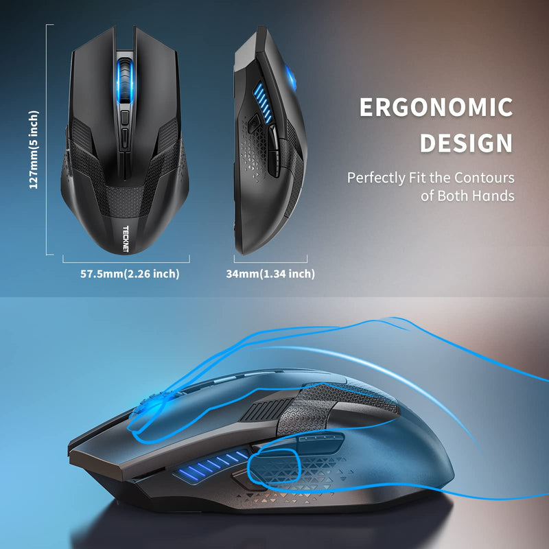 [Australia - AusPower] - TECKNET Wireless Gaming Mouse with USB Nano Receiver, 2.4GHZ Up to 4800DPI, Wireless Computer Mice with 8 Buttons, Ergonomic Design (Not for Programmable) Professional PC Gaming Cordless Mouse Mice 