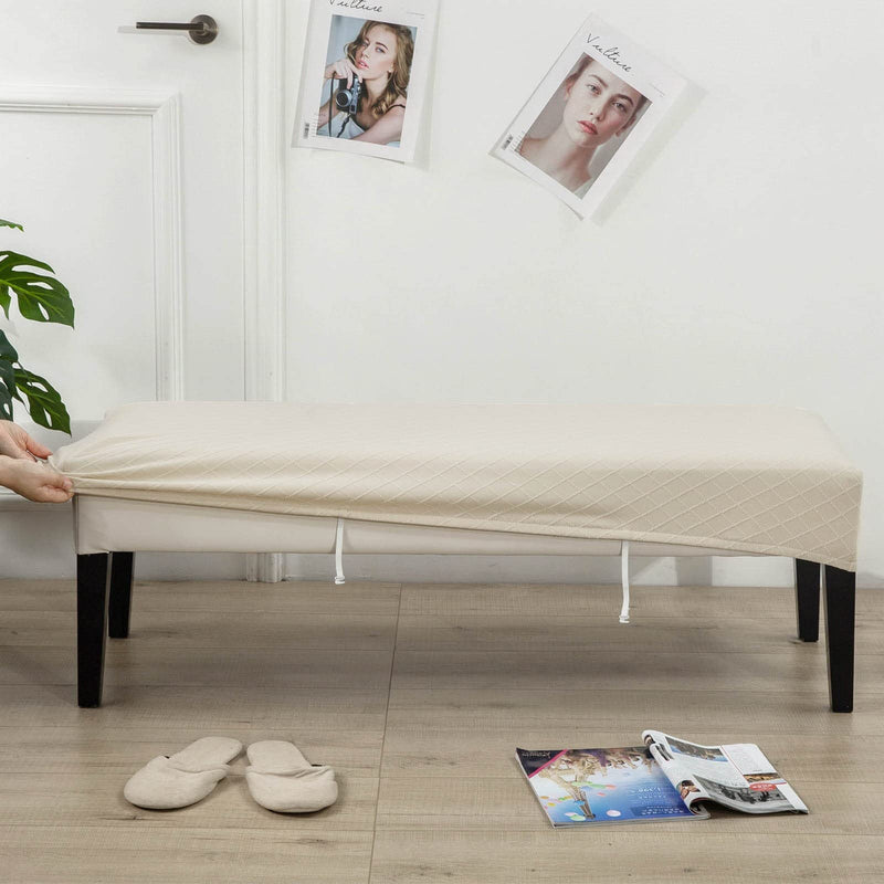 [Australia - AusPower] - SearchI Dining Room Bench Slipcovers Stretch Jacquard Bench Protector Kitchen Bench Covers Super Fit Removable Washable Spandex Bench Covers for Dining Room, Wedding, Hotel, Party Beige 