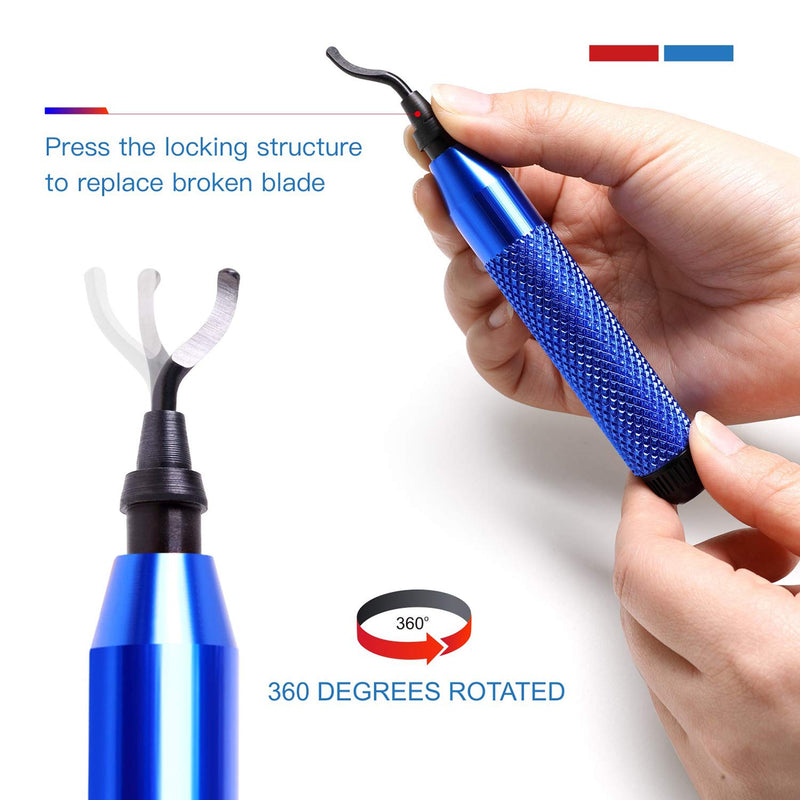 [Australia - AusPower] - MAVAST Deburring Tool with 21 High-Speed Steel Blades Storage Handle Design (Blue) Blue 