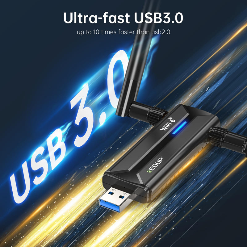 [Australia - AusPower] - USB 3.0 WiFi 6E AX5400M WiFi Adapter for PC, 802.11AX, Tri-Band 6GHz/ 5GHz/ 2.4GHz, Dual 5dBi Antennas, USB WiFi Dongle Wireless Network Adapter for Desktop PC Laptop, Compatible with Windows 11/10 