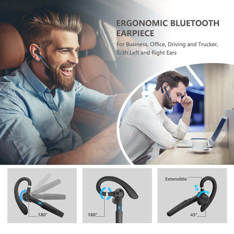 [Australia - AusPower] - Bluetooth Earpiece,Tonstep Bluetooth Headset with MIC, Trucker Bluetooth Headset 50 Hours with Charging Case, in-Ear Headphones Wireless Earphones for Business,Office and Driving (Black-g1) Black-g1 