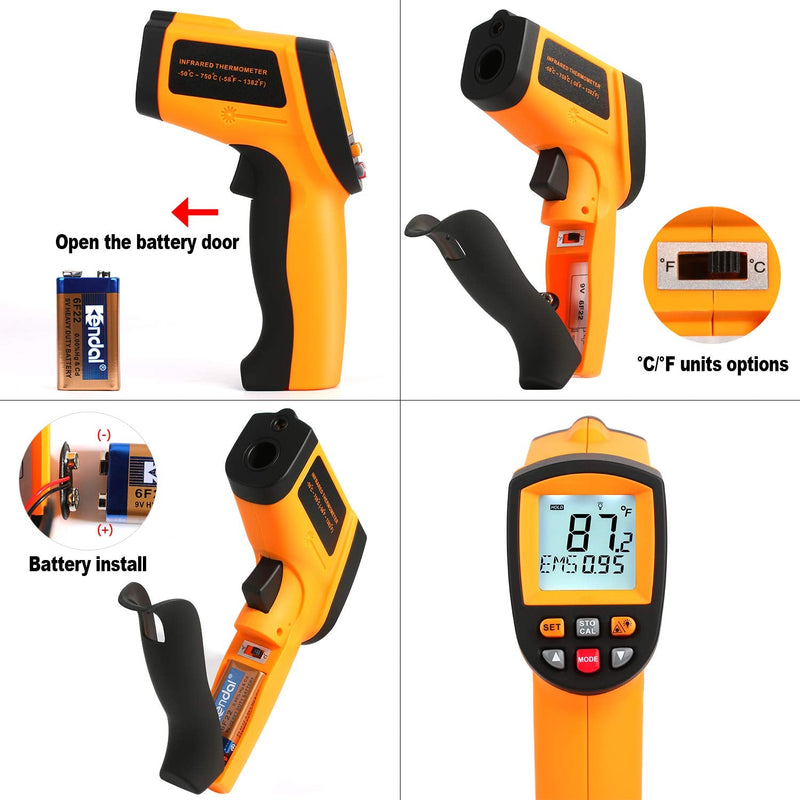 [Australia - AusPower] - Industrial Infrared Thermometer (Not for Human)-58°F to 1382°F, Non-Contact Laser Temperature Gun with Alarm& Data Saving, Temperature Thermometer Measuring Gun for Kitchen Cooking, BBQ, Ovens 