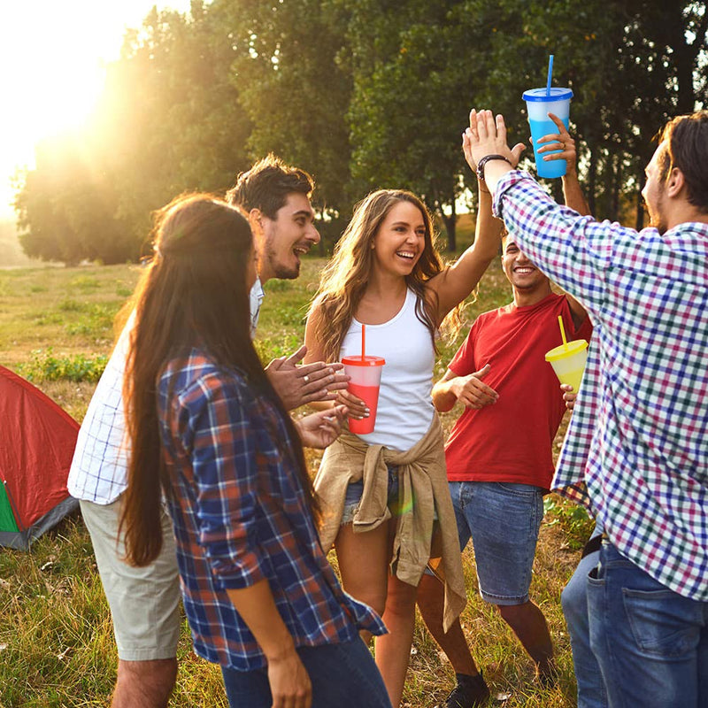 [Australia - AusPower] - Reusable Plastic Tumblers with Lids & Straws - 9 Pcs 24oz Large Color Changing Cups for Adults Kids Women Party | Tall Iced Cold Straw Drinking Cute Tumbler Cup Bulk 