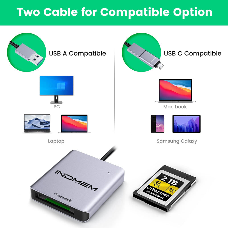 [Australia - AusPower] - INDMEM CFexpress Card Reader,USB C 3.1 Gen 2 Type C to CFexpress B Reader, CFexpress B Memory Card Adapter up to 10Gbps, Support Android/Windows/Mac OS/Linux USB 3.1 CFexpress 