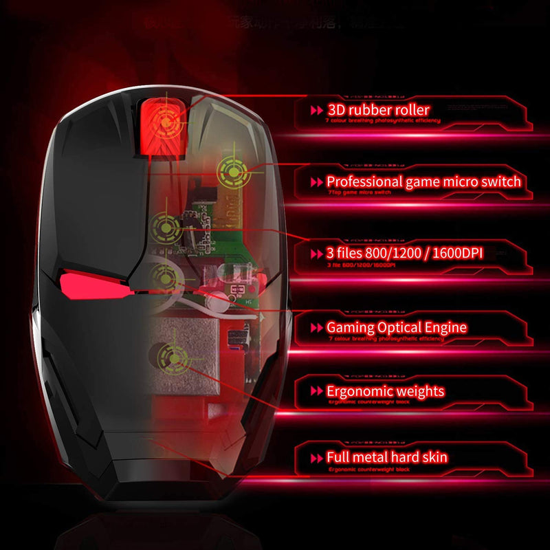 [Australia - AusPower] - Iron Man Mouse, 2.4G Noiseless Wireless Mouse with USB Receiver Portable Computer Mice for PC, Tablet, Laptop, Notebook - Black 