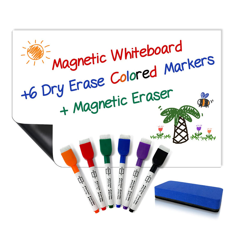 [Australia - AusPower] - Magnetic Fridge Whiteboard Sheet for Kitchen Refrigerator - Dry Erase Magnetic White Board Organizer & Planner 11"x17" Strong Magnet with Stain Resistant Technology Includes 6 Markers and Big Eraser 