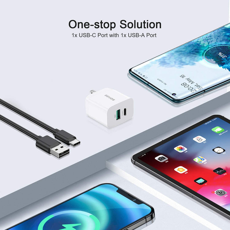 [Australia - AusPower] - USB C Charger, Seyas 18W Wall Charger 2 Port Power Delivery Fast Charger Power Adapter Foldable PD Charger for iPhone/iPad/Airpods/Pixel/Galaxy/Switch and More, White 