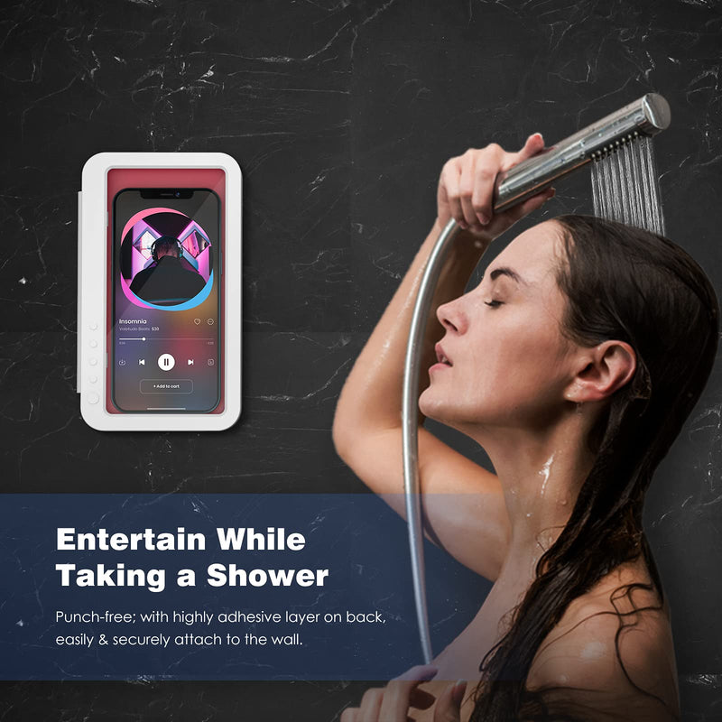 [Australia - AusPower] - MoKo Shower Phone Holder Waterproof, 2021 Upgrade 180 Rotation Wall Mount Phone Holder for Bathroom Kitchen Bathtub with Anti-Fog Touchable Screen, Fit iPhone 13, Universal Smartphone up to 6.8"-White 