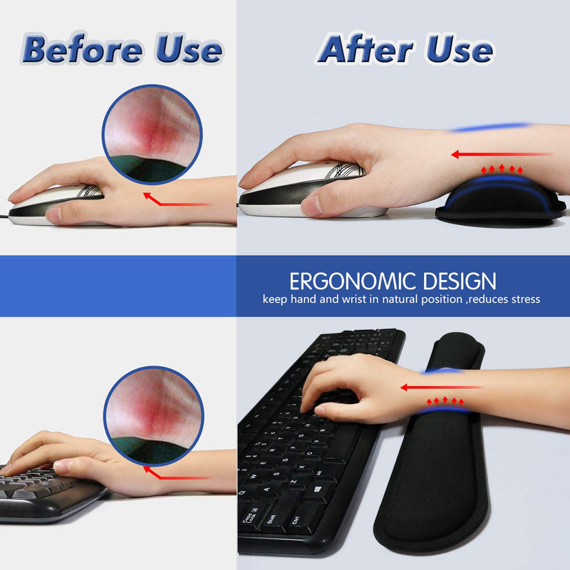 [Australia - AusPower] - Mouse Wrist Rest Pad 17" Keyboard Wrist Rest Support Bar Memory Foam Set for Easy Typing Wrist Pain Relief Ergonomic Design Durable Lightweight Anti-Skid Wrist Cushion for Office/Gaming/PC/Laptop/Mac 