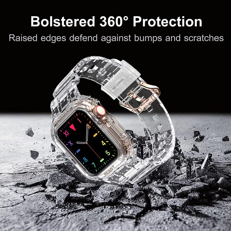[Australia - AusPower] - amBand Compatible for Apple Watch Band 41mm 40mm 38mm with Bumper Case, Women Cute Girl One Piece Crystal Jelly Protective Case Rugged Bands iWatch SE Series 7 6 5 4 3 2 1, Rose Gold Adapter Clear 38mm/40mm/41mm 