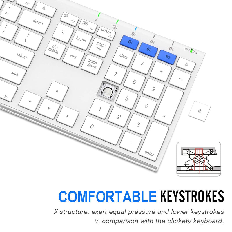 [Australia - AusPower] - Arteck Bluetooth Keyboard for Mac iPad Multi-Device Stainless Steel Full Size Wireless Keyboard Compatible with iPad, iMac, Mac Mini, MacBook, iPhone, Mac OS, iOS, Built-in Rechargeable Battery 
