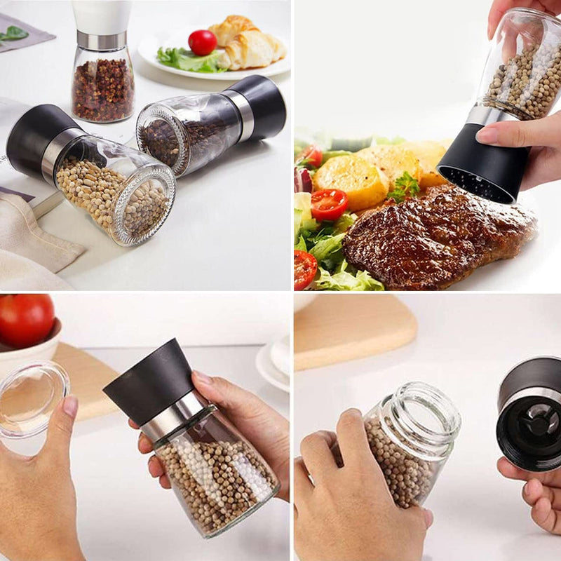 [Australia - AusPower] - Salt Pepper Grinder - Salt and Pepper Grinder Refillable Shakers for Home, Kitchen, Barbecue, Party - Modern Salt and Pepper Shakers Kitchen Table Accessories - Ceramic Grinder to Refill Sea Salt 
