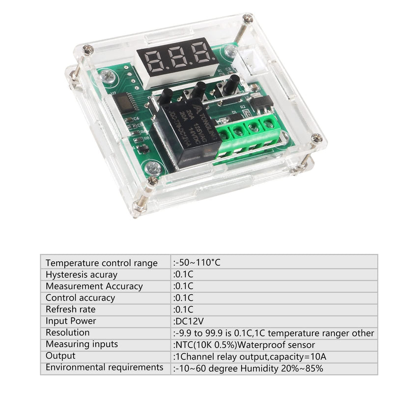 [Australia - AusPower] - Coliao 4pcs Temperature Controller Module with Case W1209 12V DC Micro Digital Thermostat -50-110degreeC Electronic Temperature Temp Control Module Switch with Waterproof NTC Probe 