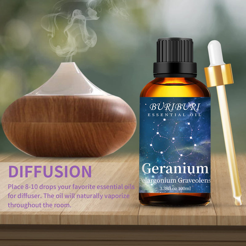 [Australia - AusPower] - 100ML Geranium Essential Oil , 100% Pure Undiluted Aromatherapy Geranium Oil 3.38fl.oz for Soap, Candle Making, Massage, Diffuser, Humidifier 