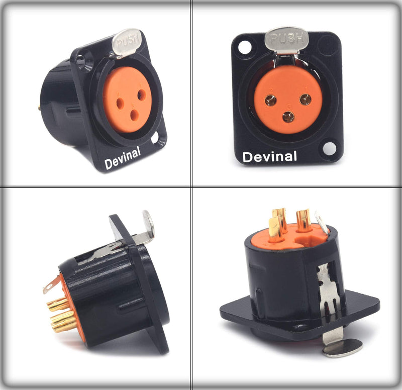 [Australia - AusPower] - XLR Female Jack 3 Pin - Chassis Panel Mount Jacks D Series Size, Black Metal Housing - Fits Series D Pattern Holes Audio Studio Connector - 4 Pack Female Black 
