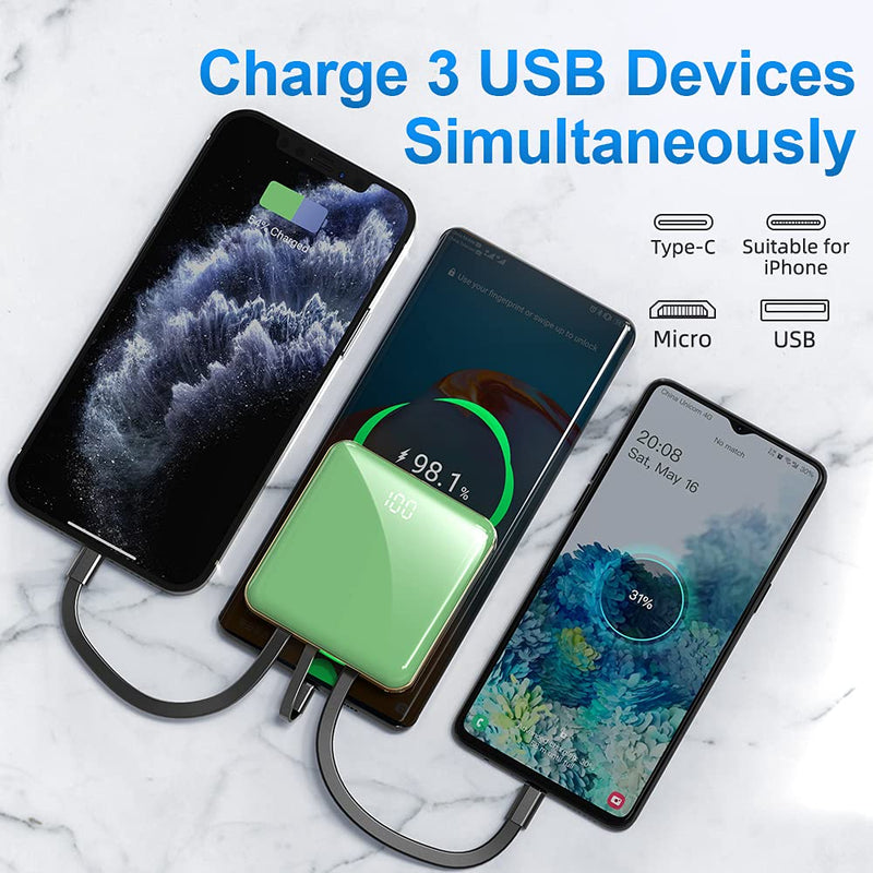 [Australia - AusPower] - Portable Charger 20000M,Polanfo iPhone Charger,10000mAh Power Bank,Ultra Compact Backup Battery with Built in Cable Compatible with for iPhone,Samsung Galaxy, Android Phone,Google Pixel& etc(Green) Green 