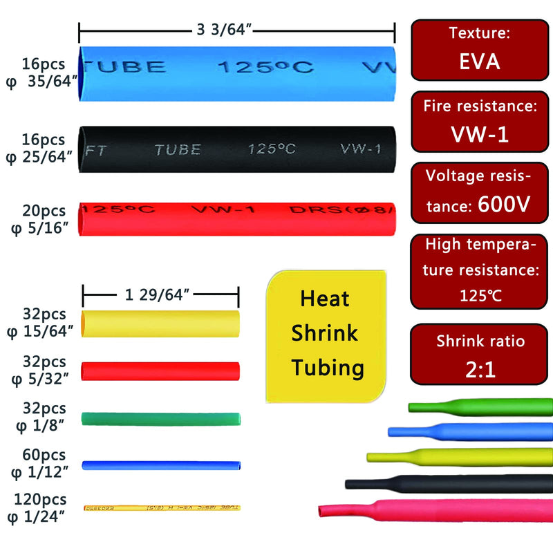 [Australia - AusPower] - Heat Shrink Tubing Kit + Mini Heat Gun for Shrink Tubing - 328pcs 2:1 Shrink Tubing + 300W Heat Shrink Gun with Storage Box - for Shrink Wraping,Wire,Cable and Electrical Repair,Insulation Protector 