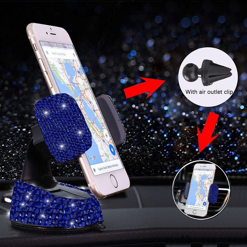 [Australia - AusPower] - Bling Car Phone Holder, SUNCARACCL 360°Adjustable Crystal Auto Phone Mount Universal Rhinestone Car Stand Phone Holder Car Accessories for Windshield Dashboard and Air Outlet (Blue) Blue 