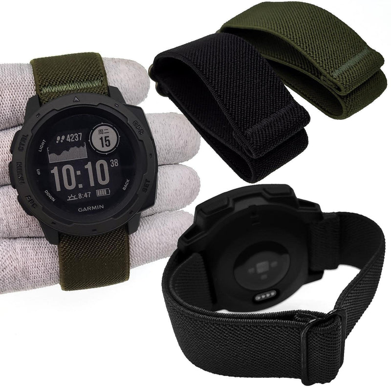[Australia - AusPower] - Abanen 22mm Elastic Watch Bands for Garmin Instinct / Instinct 2 Solar, Soft Stretchy Nylon Ultra-light Wristband Strap for Garmin Instinct Tactical / Tide / Esports/ Instinct Solar Black + Green 