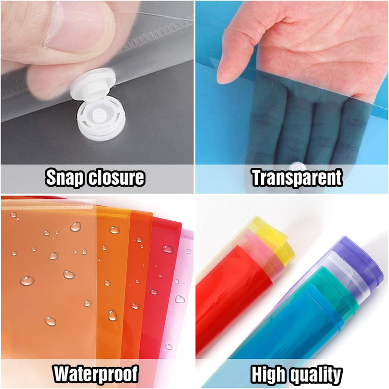 [Australia - AusPower] - EOOUT 28pcs Plastic Envelopes, Poly Envelope Folder, 8 Colors, Clear Plastic Reusable Folders with Snap Button Closure, A4 Size, Letter Size, for School and Office Supplies 