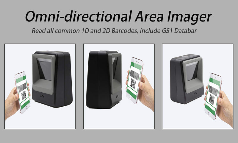 [Australia - AusPower] - TEEMI Handsfree 1D 2D Barcode Scanner, QR Omnidirectional Desktop USB Wired Virtual COM Port Automatic Bar Code Imager, Capture Screen barcodes, TMSL-60 Black 