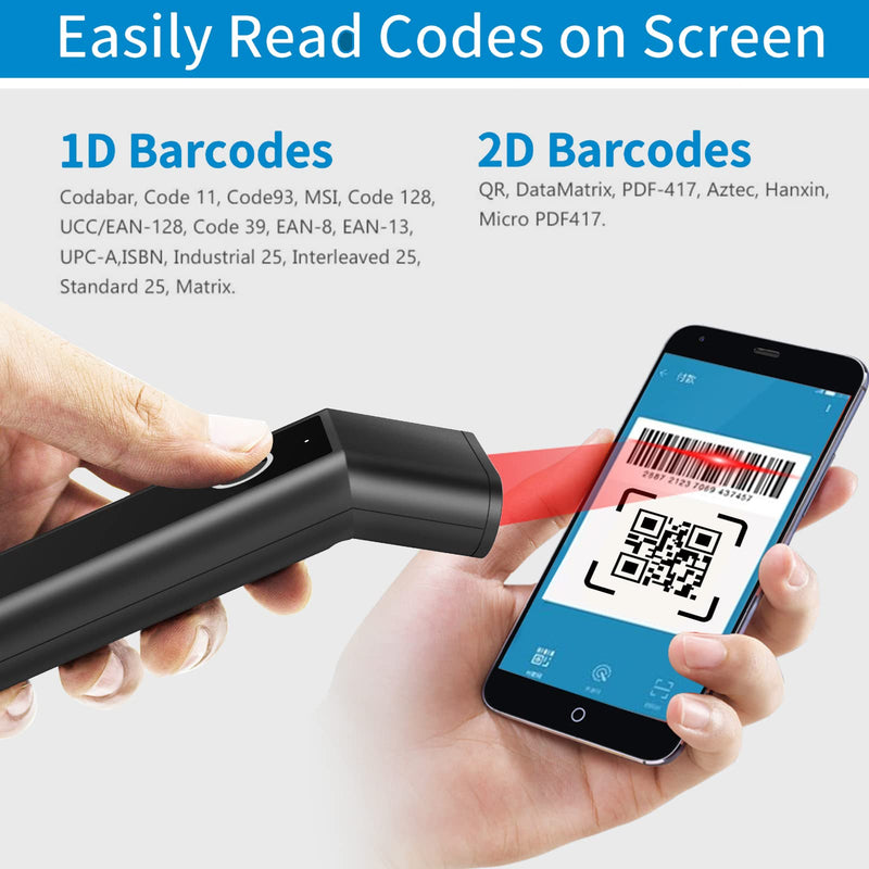 [Australia - AusPower] - 2D Barcode Scanner Compatible with Bluetooth & 2.4G Wireless & Wired Code Scanner Wireless Image Bar Code Reader for Laptops Computers Cashier iPhone iPad Android R50-2D 