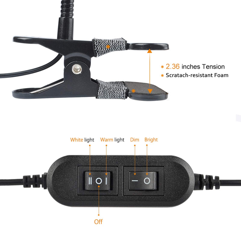[Australia - AusPower] - LEPOWER Clip on Light / Reading Light/ Light Color Changeable/ Night Light Clip on for Desk, Bed Headboard and Computers (Black) Black 