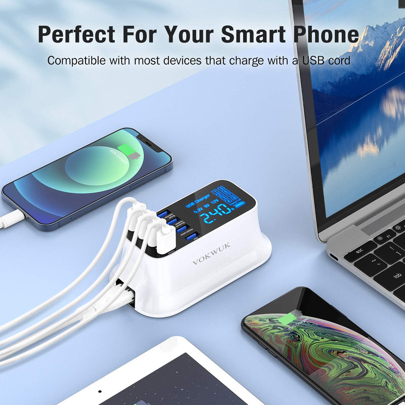 [Australia - AusPower] - USB C Charger Station, 40W 8-Port Multiple USB Charging Station, 20W PD USB C Fast Charger Port and 7 USB A Ports with LCD Screen for iPhone 13/12, Smart Phones, Switch More USB Device 