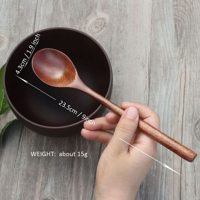 [Australia - AusPower] - Wooden Spoons, 6 Pieces 9 Inch Wood Soup Spoons for Eating Mixing Stirring, Long Handle Spoon with Japanese Style Kitchen Utensil, ADLORYEA Eco Friendly Table Spoon Brown 