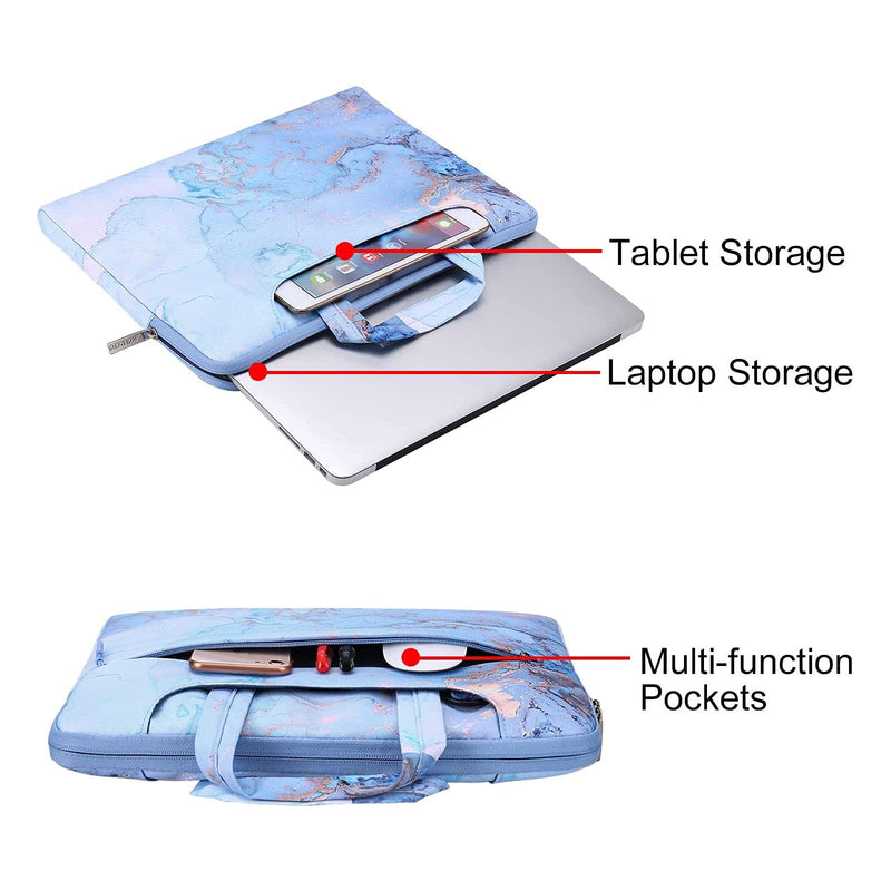 [Australia - AusPower] - MOSISO Laptop Shoulder Bag Compatible with MacBook Pro 16 inch 2021 M1 Pro/Max A2485/2019-2020 A2141/Pro 15 A1398, 15-15.6 inch Notebook, Polyester Watercolor Marble Carrying Briefcase, Blue 16-inch 