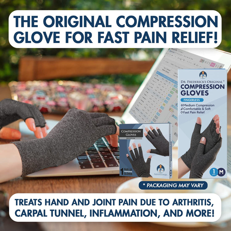 [Australia - AusPower] - Dr. Frederick's Original Arthritis Gloves for Women & Men - Compression for Arthritis Pain Relief - Medium Gray Medium (1 Pair) 