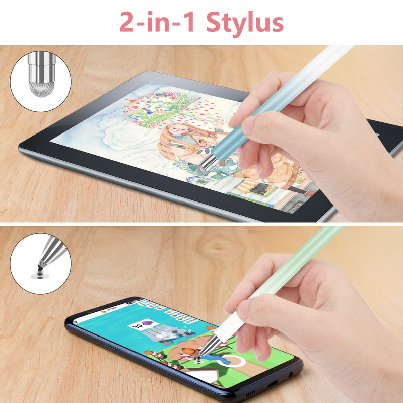 [Australia - AusPower] - Stylus Pen for iPad (2 Pcs), Universal Touch Screens Stylus Pens High Sensitivity Disc & Fiber Tip Pencils Compatible with iPhone/iPad/Android and All Capacitive Touch Screens Dream Blue/Dream Green 