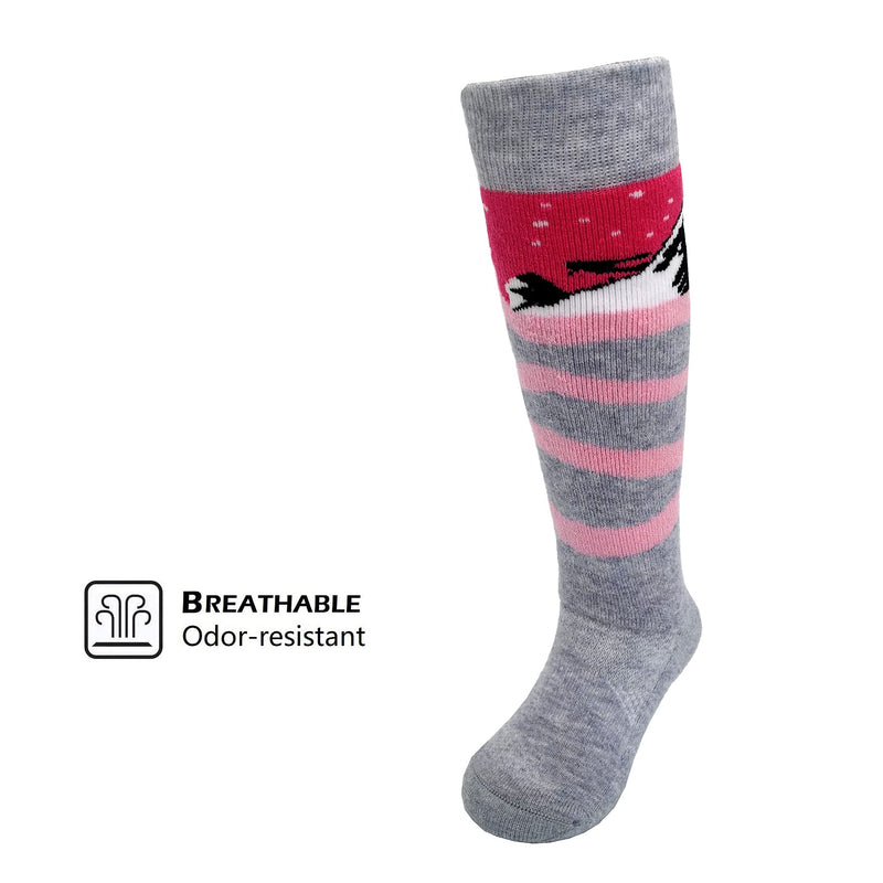 [Australia - AusPower] - HIGHCAMP Kids Merino Wool Ski Snowboard Socks Boy Girl Toddler Winter Snow Socks- 2 Pairs Medium Alps Pink 