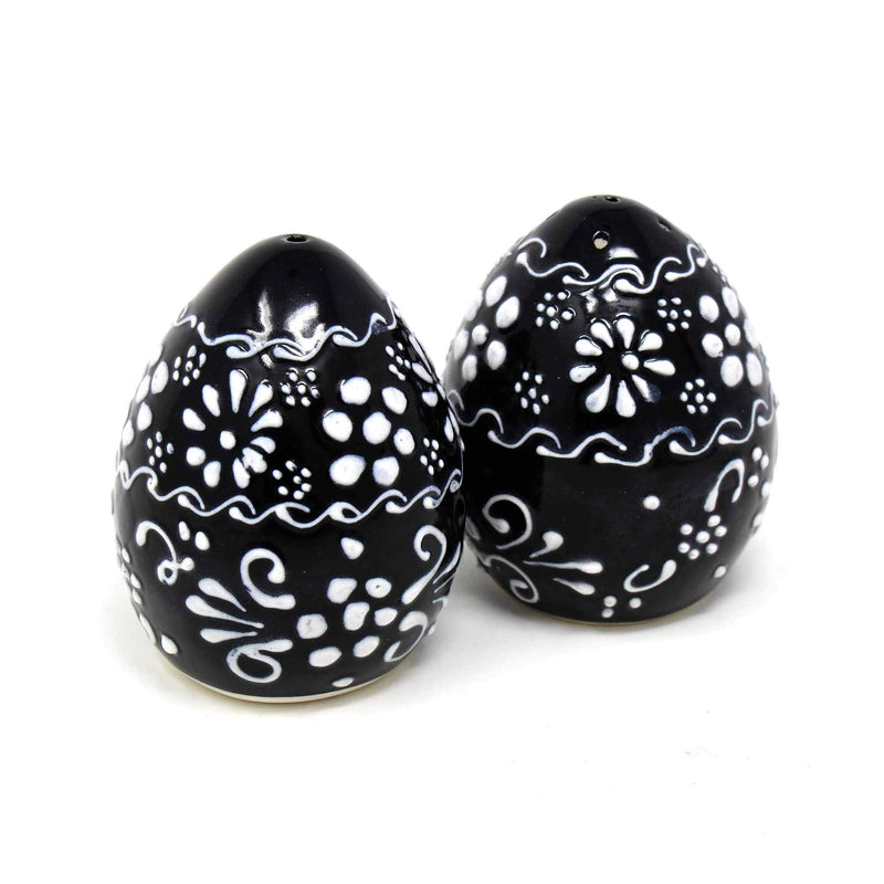 [Australia - AusPower] - Global Crafts Encantada Handmade Hand-Painted Authentic Mexican Pottery, Salt and Pepper Shaker Set, Ink Collection, Black and White, (MC085I-K2) 