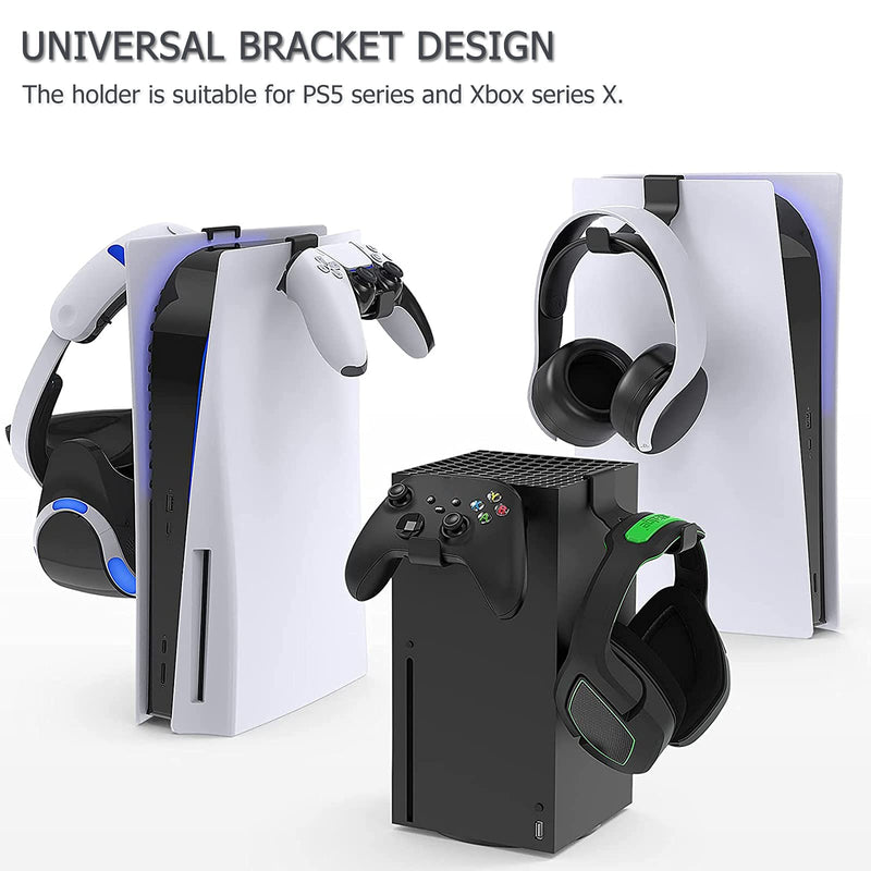 [Australia - AusPower] - PS5 Headphone Holder DOBEWINGDELOU Headset Hanger for PS5 and Xbox Series X Controller Stand Mount for PS 5 DualSense and Xbox Series X, No Screws No Adhesive Tape (Black) 