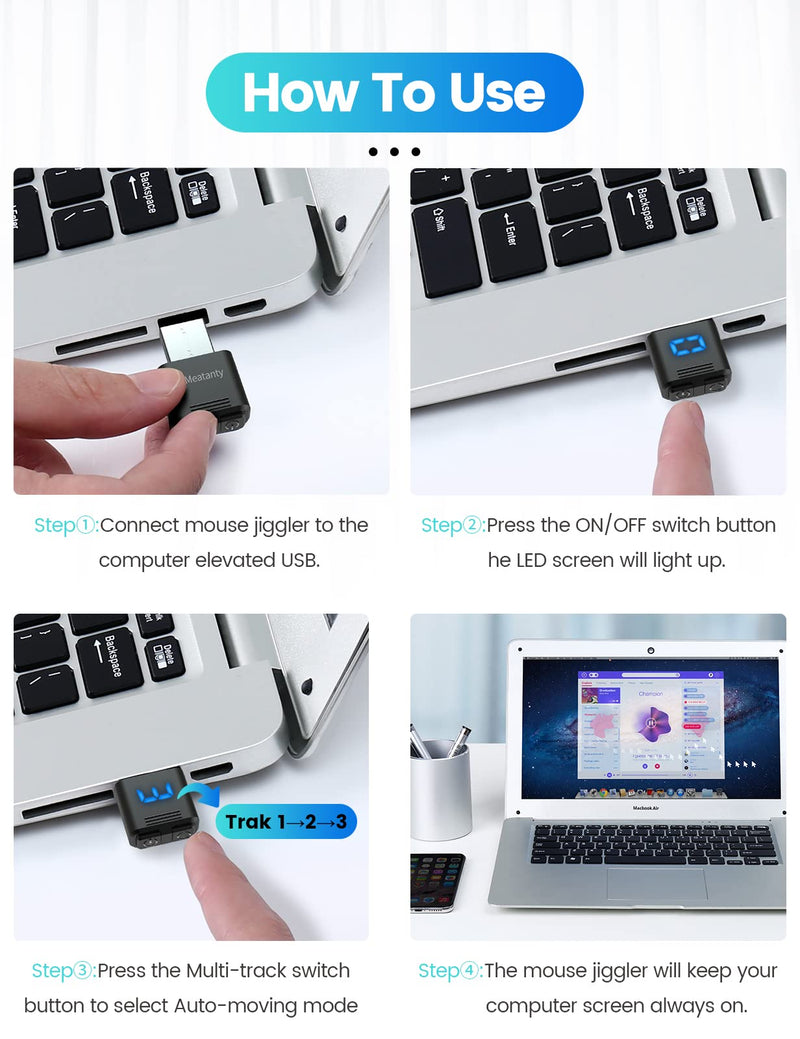 [Australia - AusPower] - Meatanty USB Mouse Jiggler Tiny Undetectable Mouse Mover with Separate Mode and ON/OFF Buttons,Digital Display and Protective Cover,Supports Multi-Track,Driver-Free,Plug-and-Play Keeps PC/Laptop Awake 1 Pcs 