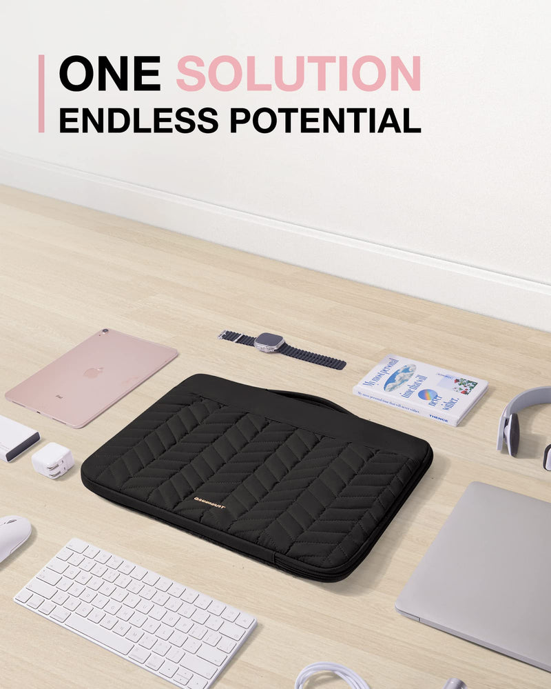 [Australia - AusPower] - BAGSMART 13-14 inch Laptop Sleeve with Handle, Puffy Padded Laptop Case Bag, Portable MacBook Case Sleeve Fitted with MacBook Air Pro 13.3 inch 14 inch, Computer Sleeve Fitted with Dell,HP Black 