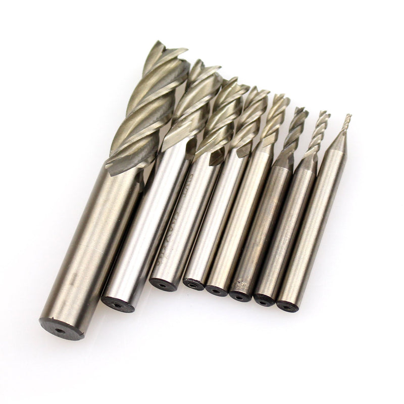 [Australia - AusPower] - (Imperial Units, not Metric)1/16'' 1/8'' 5/32'' 3/16'' 1/4'' 5/16'' 3/8'' 1/2'' HSS 4 Flute Straight Shank Square Nose End Mill Cutter (8 Pcs) 