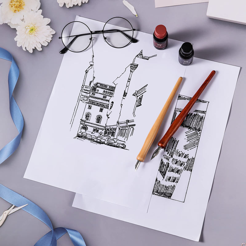 [Australia - AusPower] - 2 Pieces Comic Pen Holders with 12 Pieces Comic Pen Nibs Set, Wooden Comic Pen Nib Holder with Stainless Steel Comic Pen Nib Calligraphy Nibs for Writing, Painting, Signing 